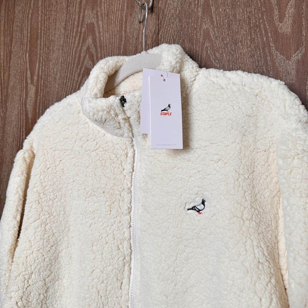 Staple Pigeon Mens Cream Sherpa Fleece Full Zip Jacket Large 2110O10606 NWT - Picture 6 of 8
